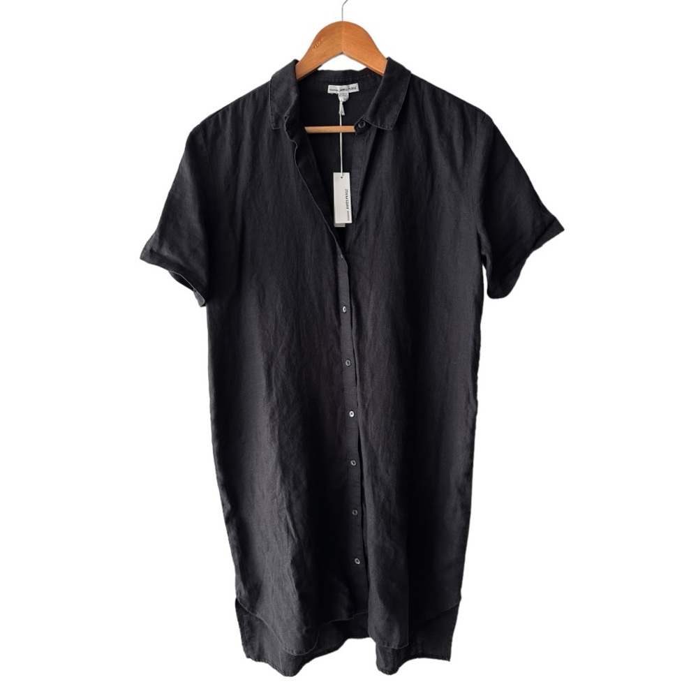 James Perse Black Linen Short Sleeve Shirt Dress Size 3